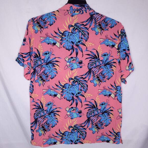 Disney Stitch Hawaiian Shirt Mens Medium Pink Floral Tropical - Picture 5 of 10
